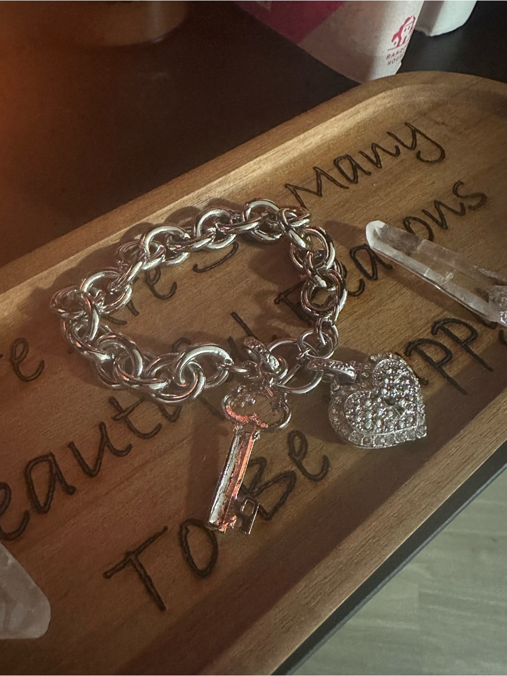 Silver Heart & Key Charm Bracelet – Women Jewelry